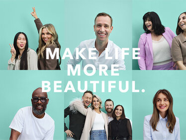 Letters spelling out the DOUGLAS Group Purpose "Make Life More Beautiful"